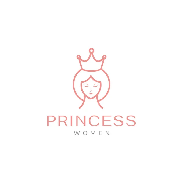 Head Princess Beauty Crown Line Logo Design — Stock Vector