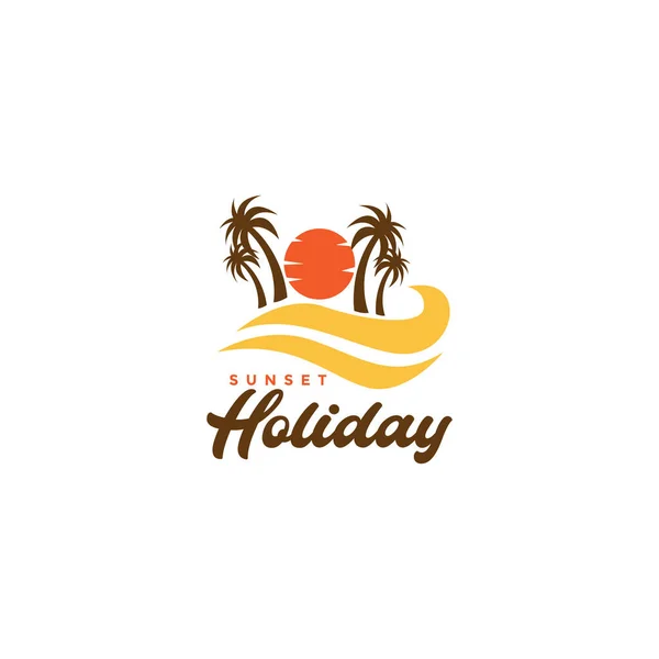 stock vector beach with coconut trees sunset vintage logo design