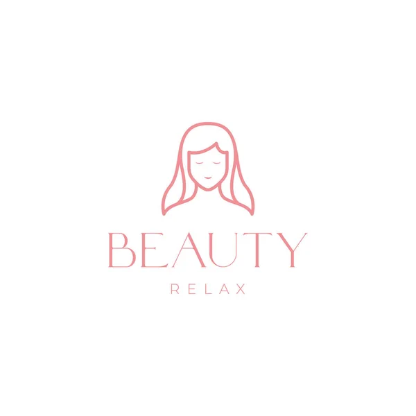 Visage Beauté Femelle Cheveux Longs Relax Design Logo Moderne — Image vectorielle