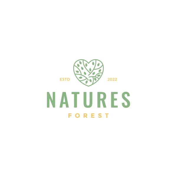 Yapraklı Aşk Doğa Logosu Tasarım Vektörü — Stok Vektör