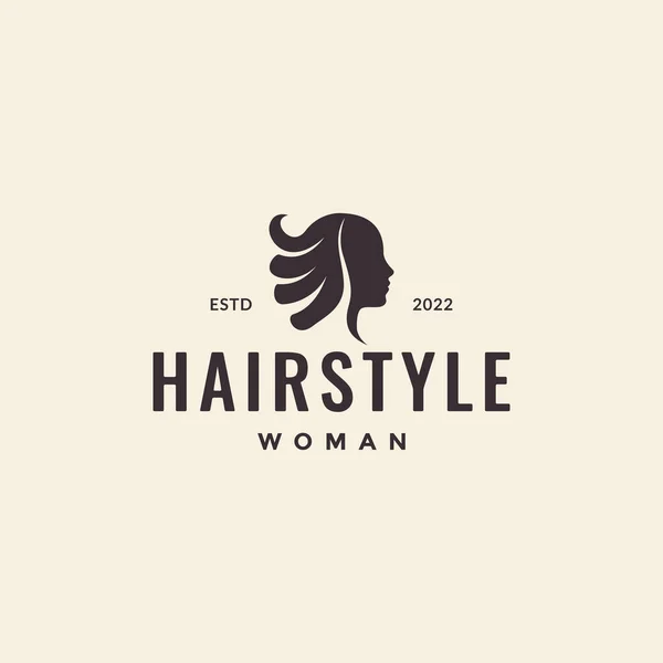 Vue Latérale Beauté Cheveux Femmes Hipster Logo Design Vecteur — Image vectorielle