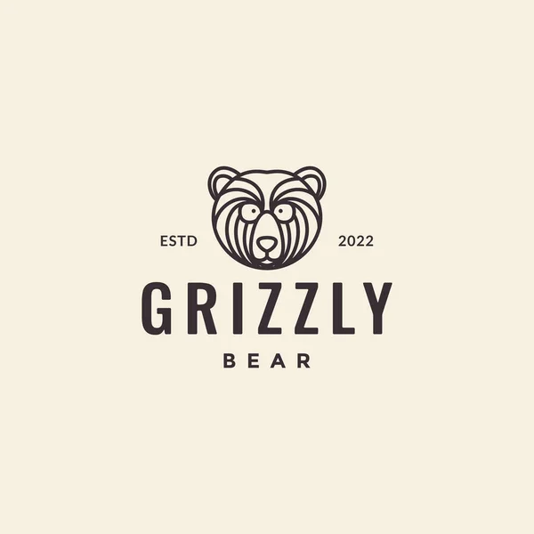 Cabeça Pequeno Urso Grizzly Linha Minimalista Hipster Vintage Logotipo Design —  Vetores de Stock