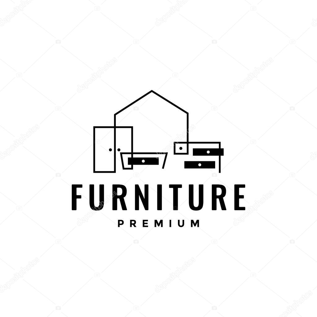 Interior furniture minimalist continuous line logo design