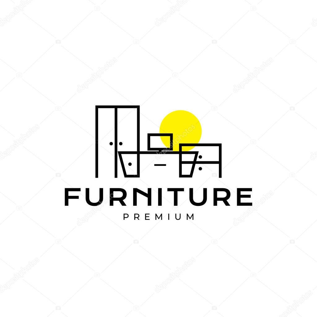 Interior modern minimalist furniture continuous line logo design