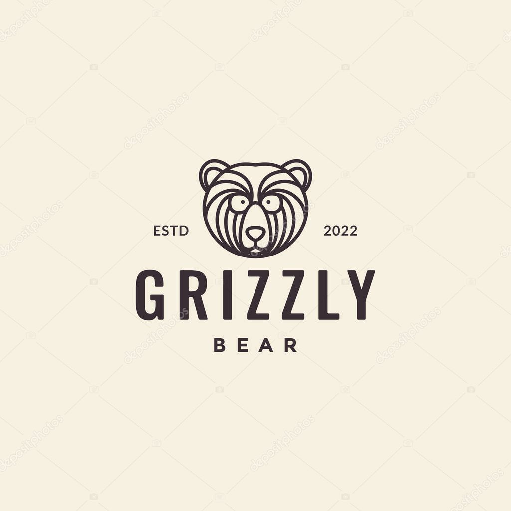 Head little bear grizzly line minimalist hipster vintage logo design vector