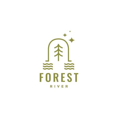 Nehirleri minimalist çizgi logo tasarım vektörü olan estetik ağaç