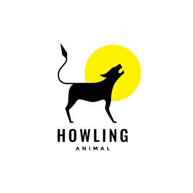 Günbatımı siluet logo tasarım vektörlü uluyan kurt çakal.