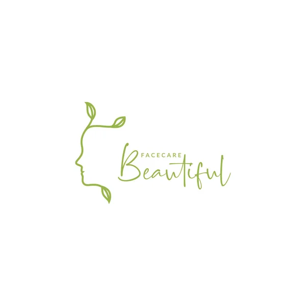 Women Face Leaves Nature Beautiful Care Line Minimalist Logo Design — Stock Vector