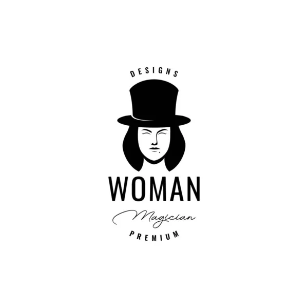 Mulheres Enfrentam Cabelos Longos Com Chapéu Mágico Logotipo Vetor Design — Vetor de Stock