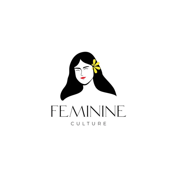Bela Fêmea Feminino Menina Asiática Cultura Rosto Logotipo Design Vetor — Vetor de Stock