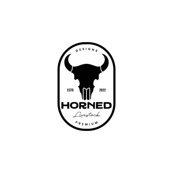 Kopf Vieh Rinder Totenkopf Abzeichen Vintage Logo Design Vektor — Stockvektor