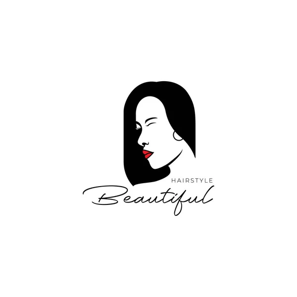 Belle Femme Cheveux Longs Design Logo Esthétique Vecteur — Image vectorielle