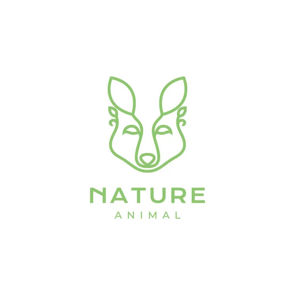 Bosque Animal Coyote Lobo Cabeza Hoja Línea Minimalista Logo Diseño — Vector de stock