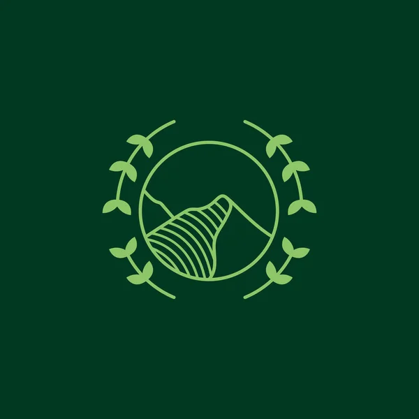 Lingkaran Dengan Daun Gunung Minimalis Garis Desain Logo Vektor - Stok Vektor