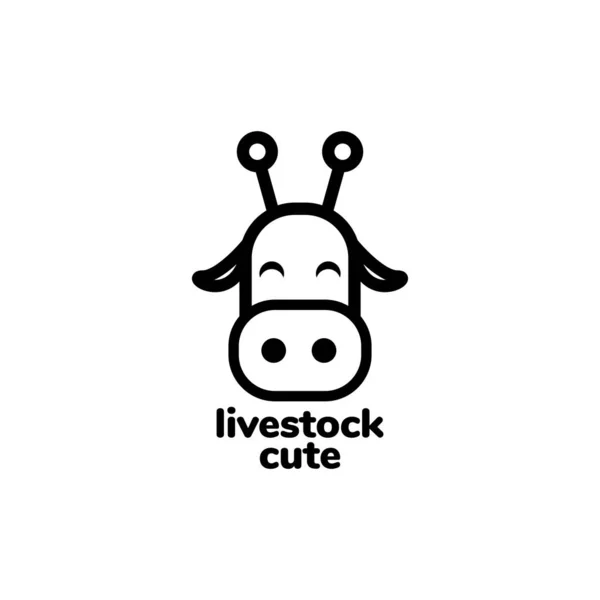 家畜の小さな牛かわいいマスコットのロゴデザインベクトル — ストックベクタ