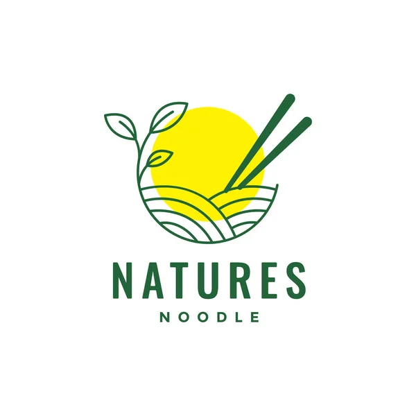 Nudelnahrung Mit Blatt Natur Sonnenuntergang Logo Design Vektor — Stockvektor