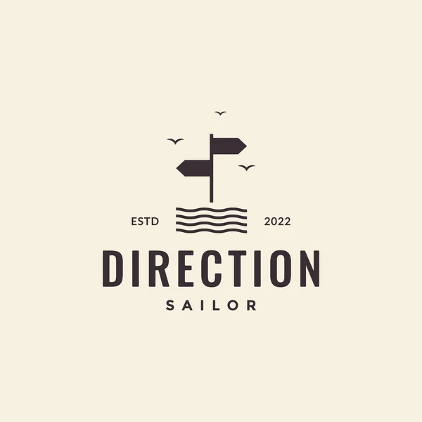 Placa Direção Com Marinheiro Água Hipster Logotipo Design Vetor — Vetor de Stock