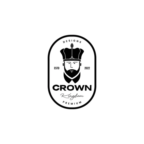 Gesicht Alter Mann Mit Krone König Königreich Abzeichen Vintage Logo — Stockvektor