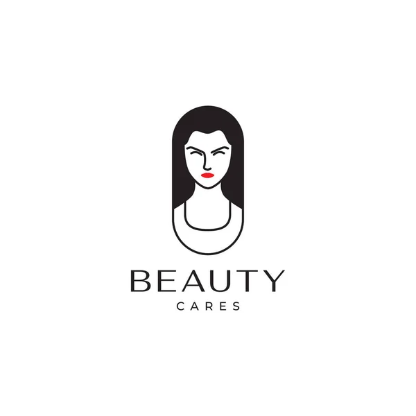 Soins Beauté Visage Avec Lèvres Rouges Design Logo Moderne Vecteur — Image vectorielle