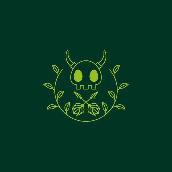 Nature Skull Horned Leaves Minimal Logo Design Vector — Stock Vector