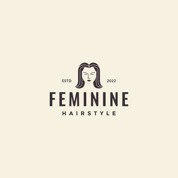 Cheveux Féminins Style Long Hipster Logo Design Vecteur — Image vectorielle