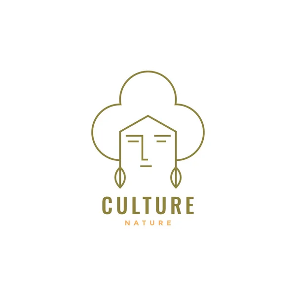 Cultura Linha Rosto Étnico Vetor Design Logotipo Mínimo — Vetor de Stock