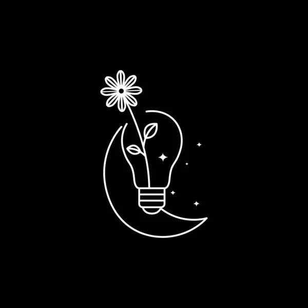 Półksiężyc Żarówką Pomysł Kwiaty Minimalistyczne Logo Projektowe Wektor — Wektor stockowy