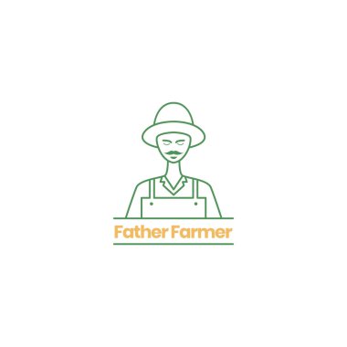 old man hat farmer mustache happiness agriculture minimal lines art logo design vector icon illustration template