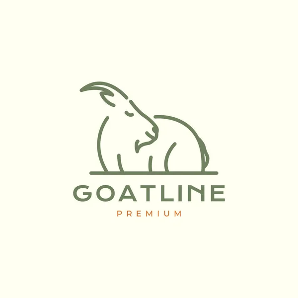 Mountain Goat Long Horn Sit Relax Line Art Minimal Logo — Stok Vektör