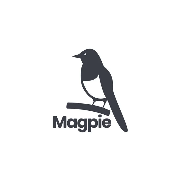 Magpie Bird Perched Branch Exotics Isolated Modern Colored Logo Design — Stock vektor