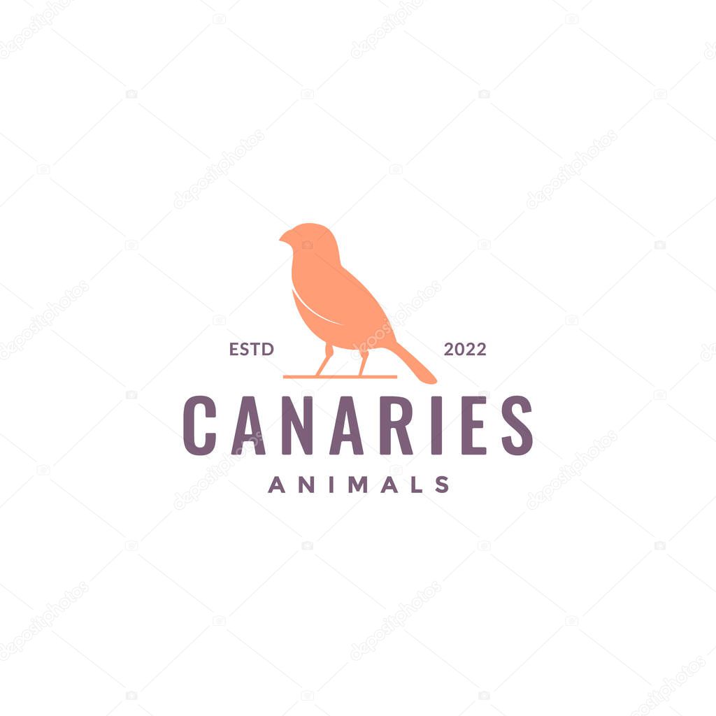 Little bird canary perched on twig isolated logo design vector icon illustration template