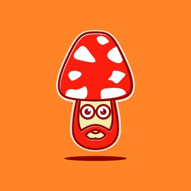 red mushroom food taste spice cooking cartoon bearded mascot logo design icon illustration template