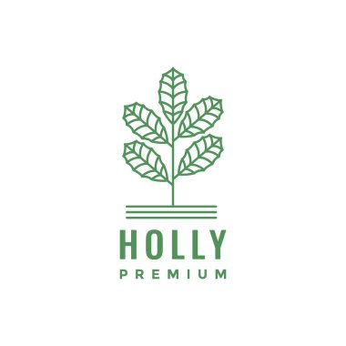 holly plant leaves tree minimalist line modern logo design vector icon illustration
