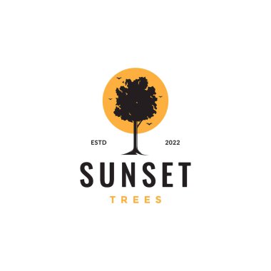 alone tree with sunset relax park hipster logo design vector icon illustration