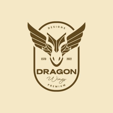 geometric head dragon ancient wings badge vintage simple logo design vector