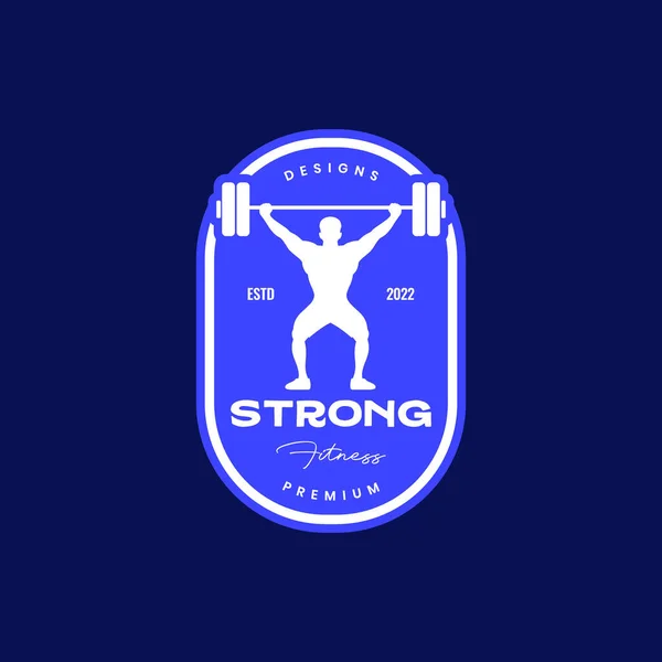 strong man weightlifting sport gym fitness badge logo design vector icon illustration