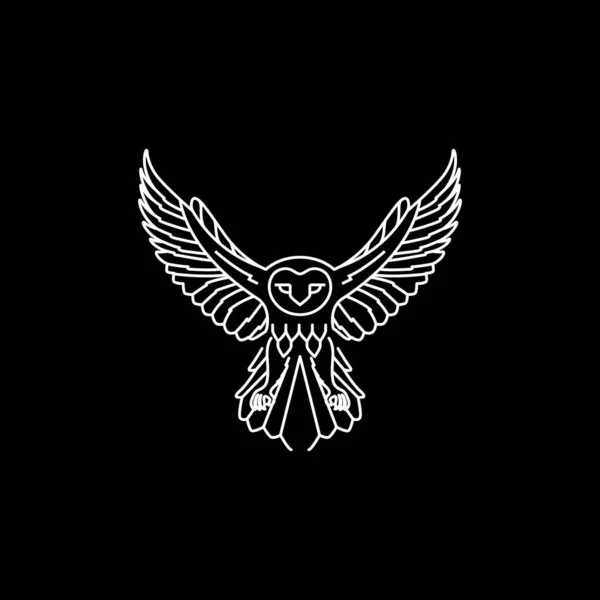 animal bird nocturnal barn owl flapping wings dark night line minimalist geometric logo design vector