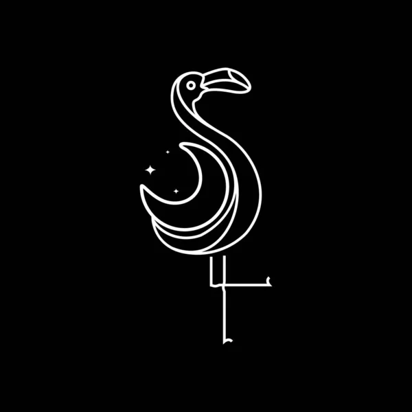 animal bird flamingo lake night crescent line art minimalist modern logo design vector