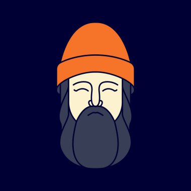 Havalı adam kafa kıllı sakal, bere takıyor maskot logosu tasarımı vektörü.