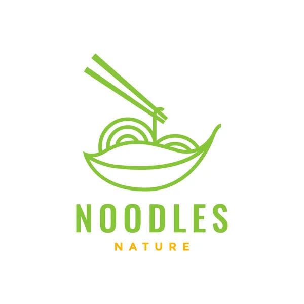 Vejetaryen Erişte Yemeği Yemek Çubuğu Bırakır Sağlıklı Yeşil Logo Tasarım — Stok Vektör