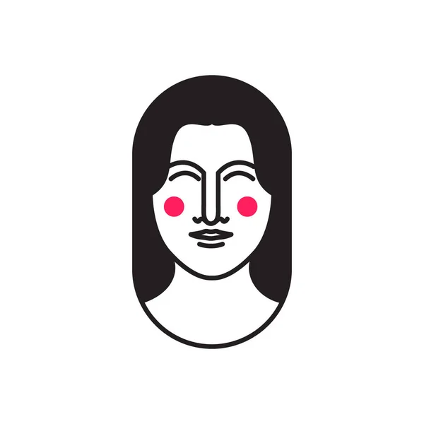 美女面对女人最长的头发亚洲人微笑吉祥物徽章圆形标志设计 — 图库矢量图片