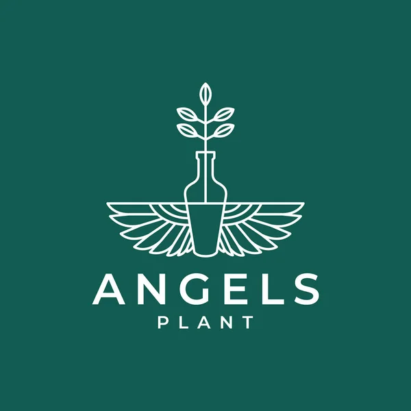Planta Vasos Florais Vasos Asas Anjo Linha Mínima Logotipo Design — Vetor de Stock