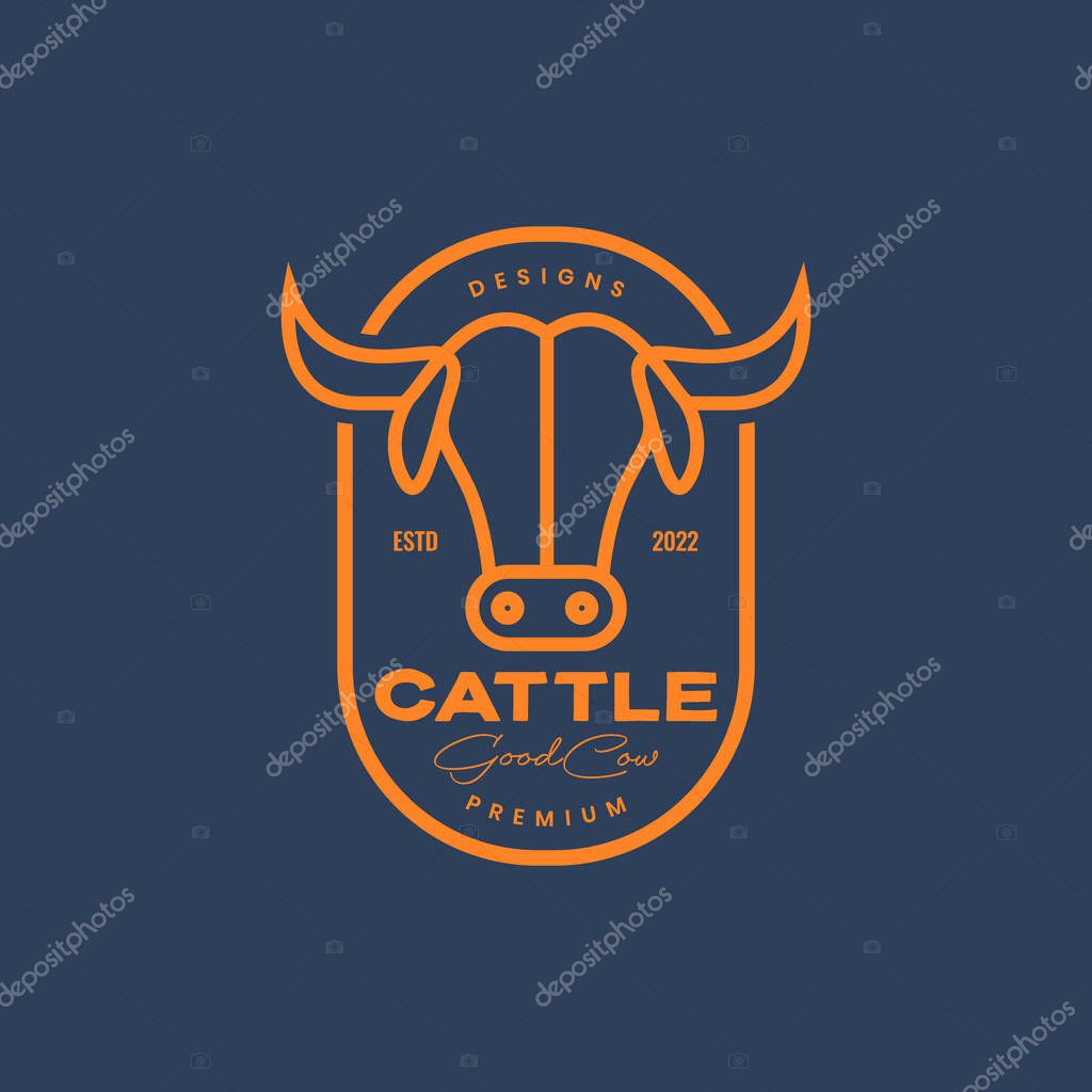 Long hair highland cow head horned minimal badge vintage logo design vector