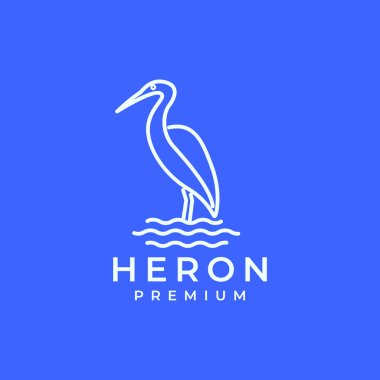 Uzun gagalı kuş balıkçıl gölü su hattı modern logo tasarım vektörü