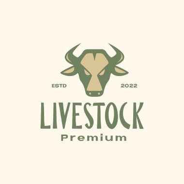 Hayvan çiftliği sığırları baş inek boynuzu et renkli basit logo tasarımı vektörü
