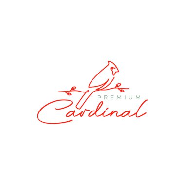 Kardinal kuş tünemiş ağaç dalı geride dişi çizgi çizgisi logo tasarım vektörü bırakıyor