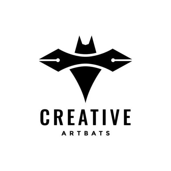 Animal Noche Noche Murciélago Creativo Idea Lápiz Bolígrafo Moderno Logo — Archivo Imágenes Vectoriales