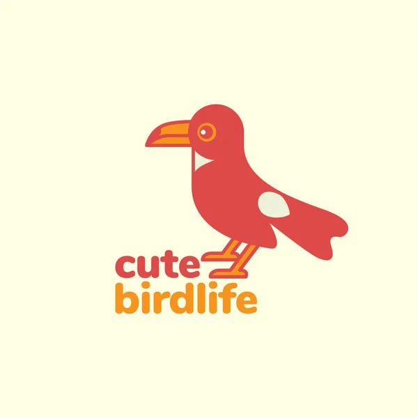 Mały Ptak Kruk Kruk Kreskówka Maskotka Cute Kolorowe Logo Projekt — Wektor stockowy