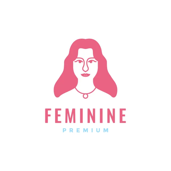 Beauty Feminine Face Women Longest Hair Salon Treatment Mascot Logo — Stock Vector