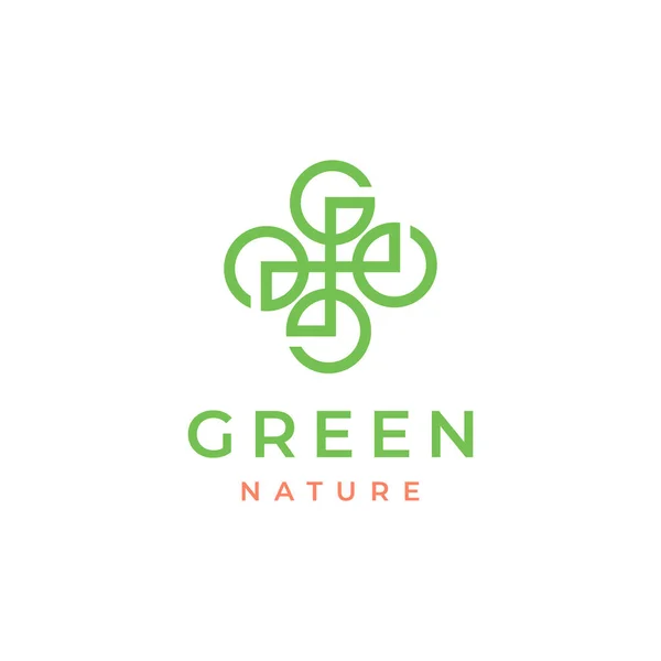 Çember Yeşil Doğa Geri Dönüşüm Geometrik Logo Tasarım Vektörü Bırakır — Stok Vektör